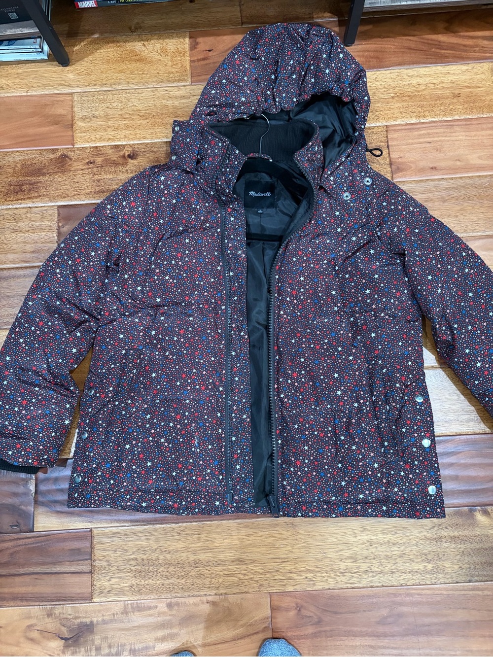 Madewell Kids Star-Print Puffer Jacket - Black with Red & White Stars